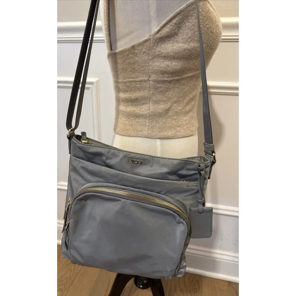 TUMI Voyageur Crossbody Bag Gray Nylon Lightweight Travel Everyday Shoulder